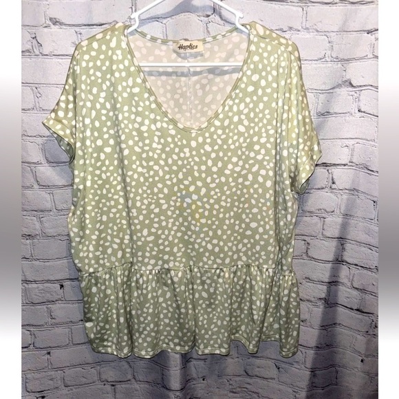 Haptics By Holly Harper Blouse Green White Polka Dot V-Neck Ruffle Flowy Boho - Picture 1 of 4